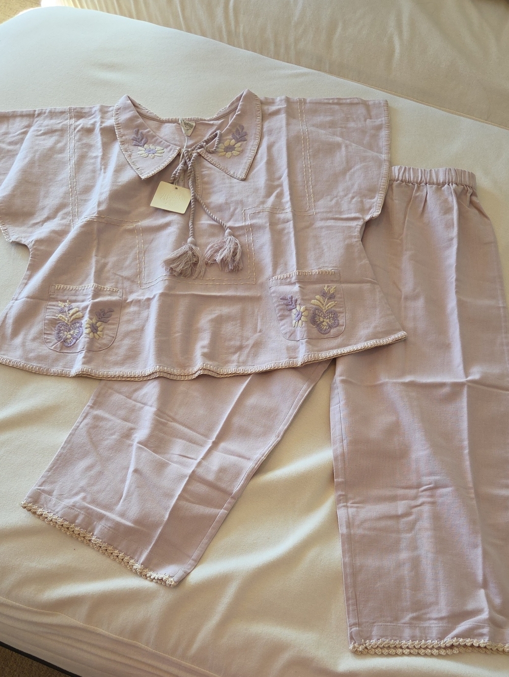 NWT Apolina Konnie Trouser Set Embroidered Lavender Linen 7-9